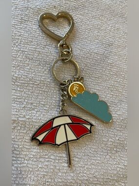 Umbrella & Cloud Enamel Keychain - Red, White, Light Blue